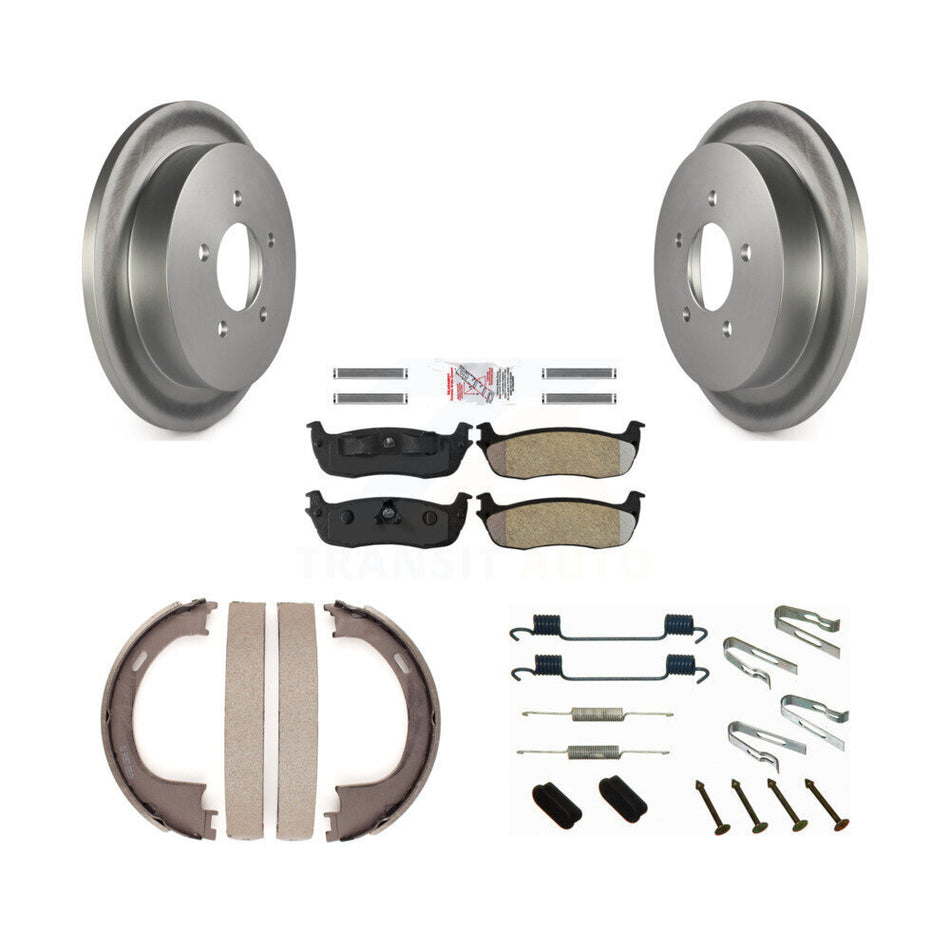 Rear Disc Coated Rotors Semi-Metallic Pads Parking Shoes And Hardware Kit For Ford F-150 KGA-107165