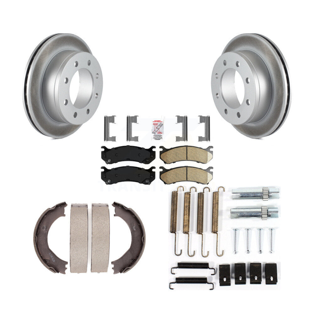 Rear Disc Coated Rotors Ceramic Pads Parking Brake Shoes Hardware Kit For GMC Sierra 3500 KGA-107170
