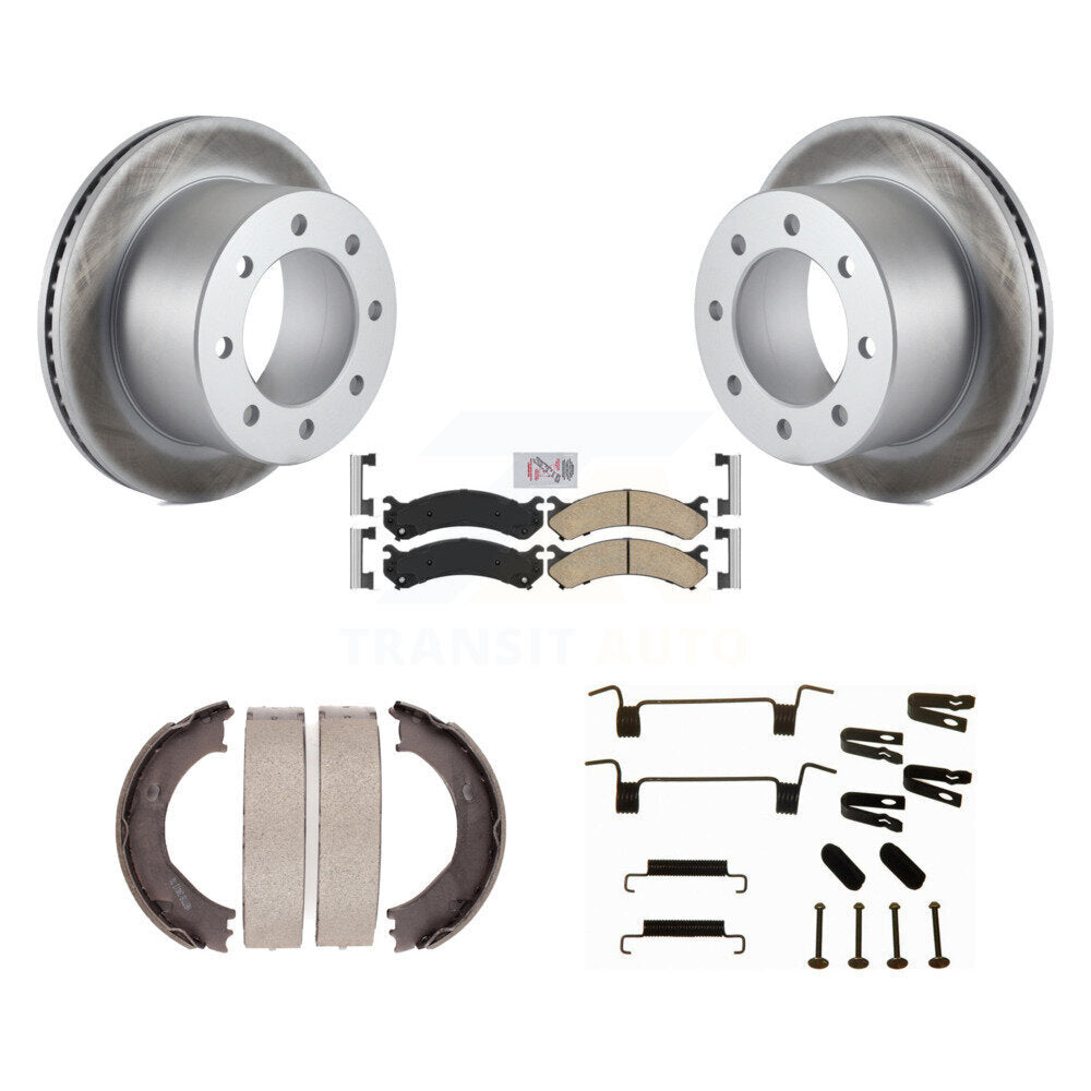Rear Disc Coated Rotors Ceramic Pads Parking Shoes & Hardware Kit For GMC Sierra 3500 HD KGA-107180