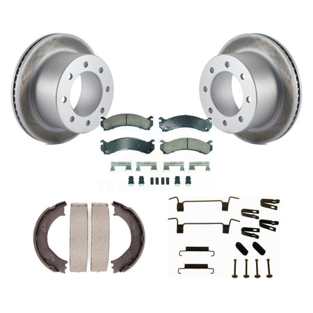Rear Disc Coated Rotors Ceramic Pads Parking Shoes & Hardware Kit For GMC Sierra 3500 HD KGA-107181