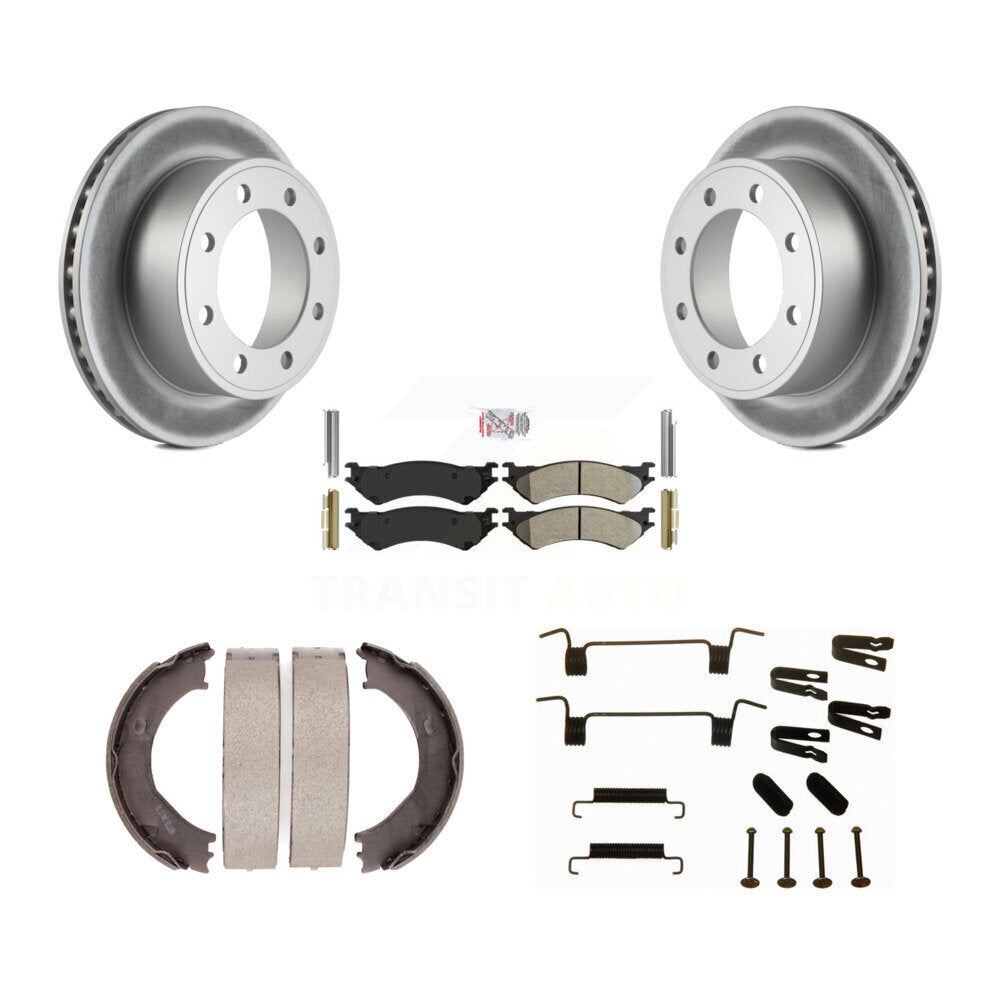 Rear Disc Coated Rotors Semi-Metallic Pads Parking Shoes Hardware Kit For Ford E-350 Duty KGA-107208