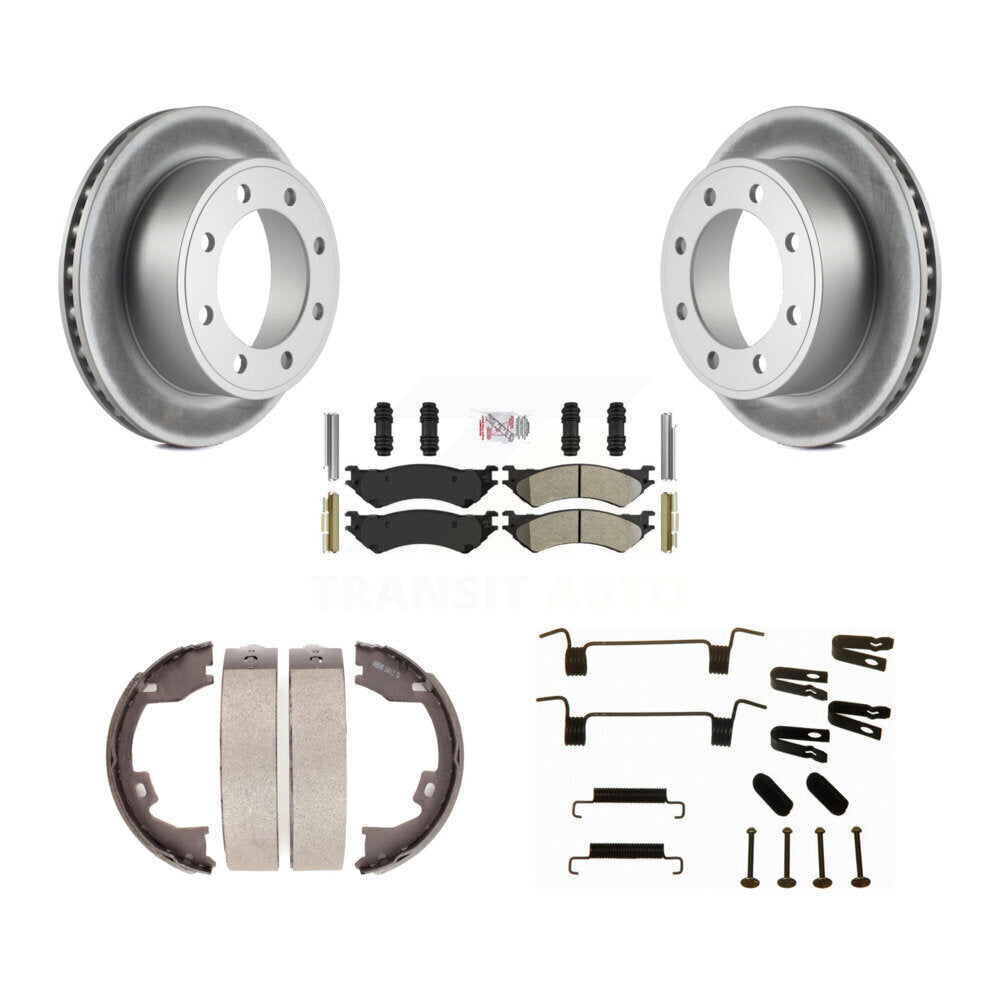 Rear Disc Coated Rotors Semi-Metallic Pads Parking Shoes Hardware Kit For Ford E-350 Duty KGA-107209