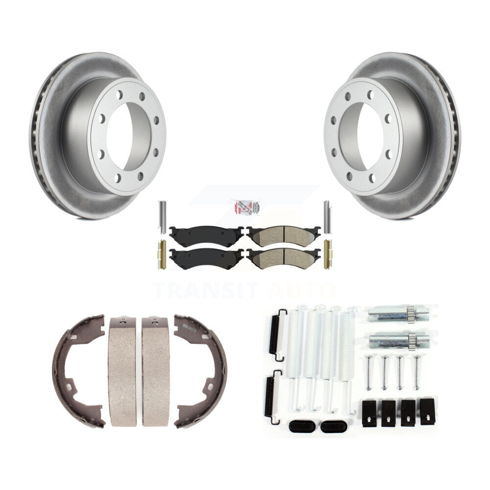 Rear Disc Coated Rotors Semi-Metallic Pads Parking Shoes And Hardware Kit For Ford E-150 KGA-107212
