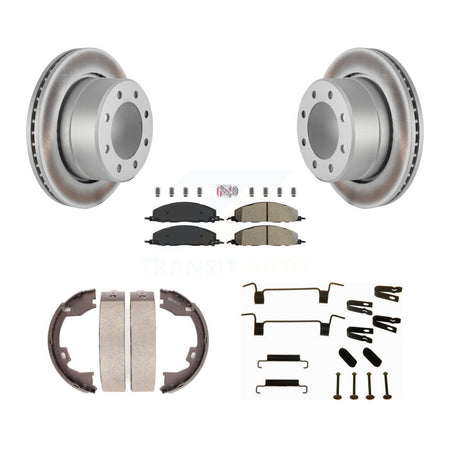 Rear Disc Coated Rotors Semi-Metallic Pads Parking Shoes & Hardware Kit For Ram 3500 2500 KGA-107235