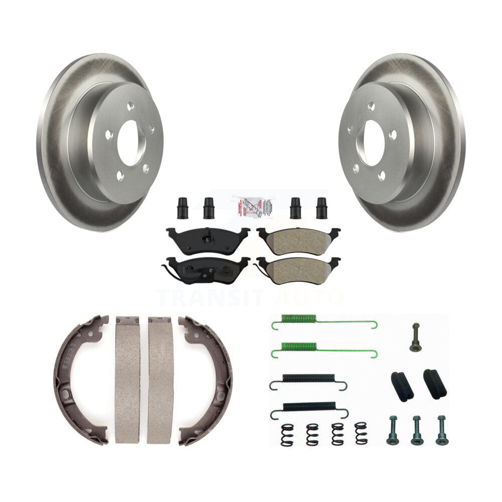 Rear Disc Coated Rotors Semi-Metallic Pads Parking Shoes & Hardware Kit For Dodge Grand KGA-107239