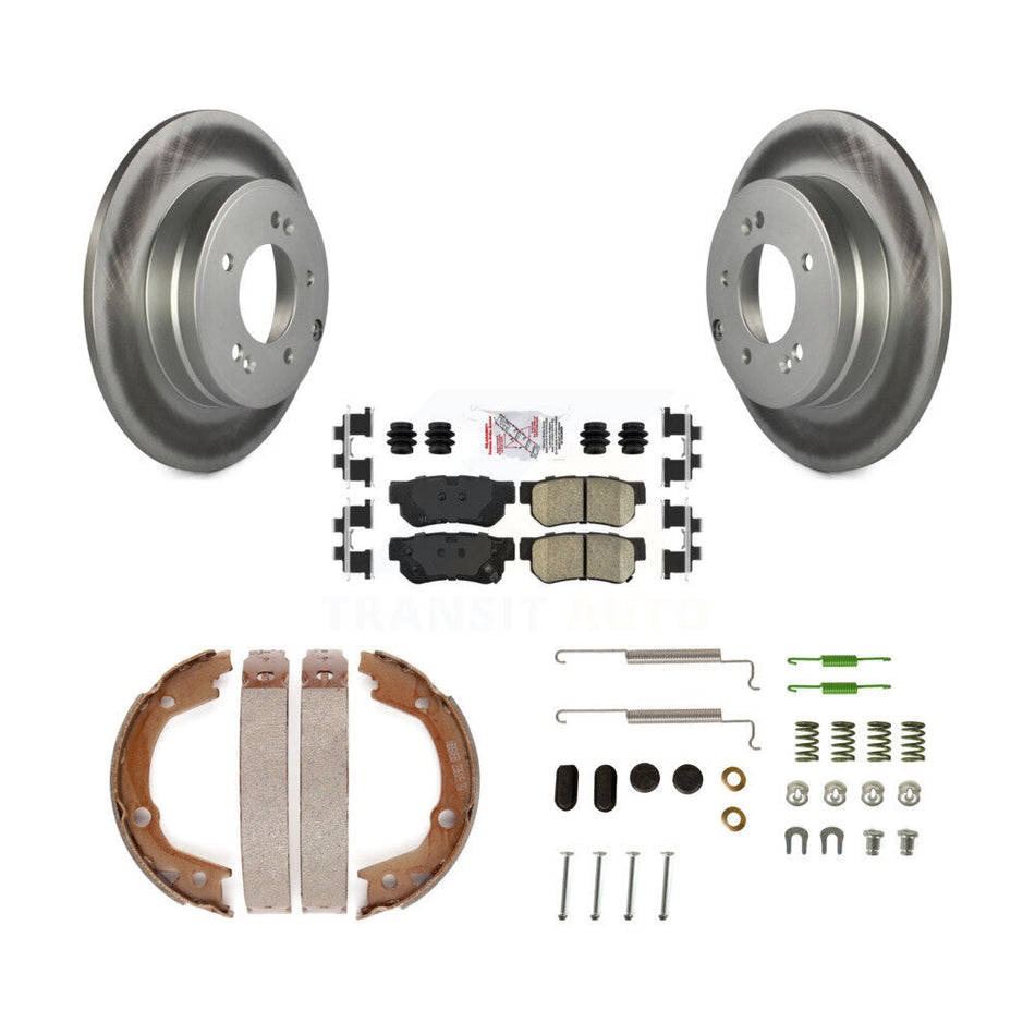 Rear Disc Coated Rotors Ceramic Pads Parking Shoes & Hardware Kit For Hyundai Sonata 3.3L KGA-107259