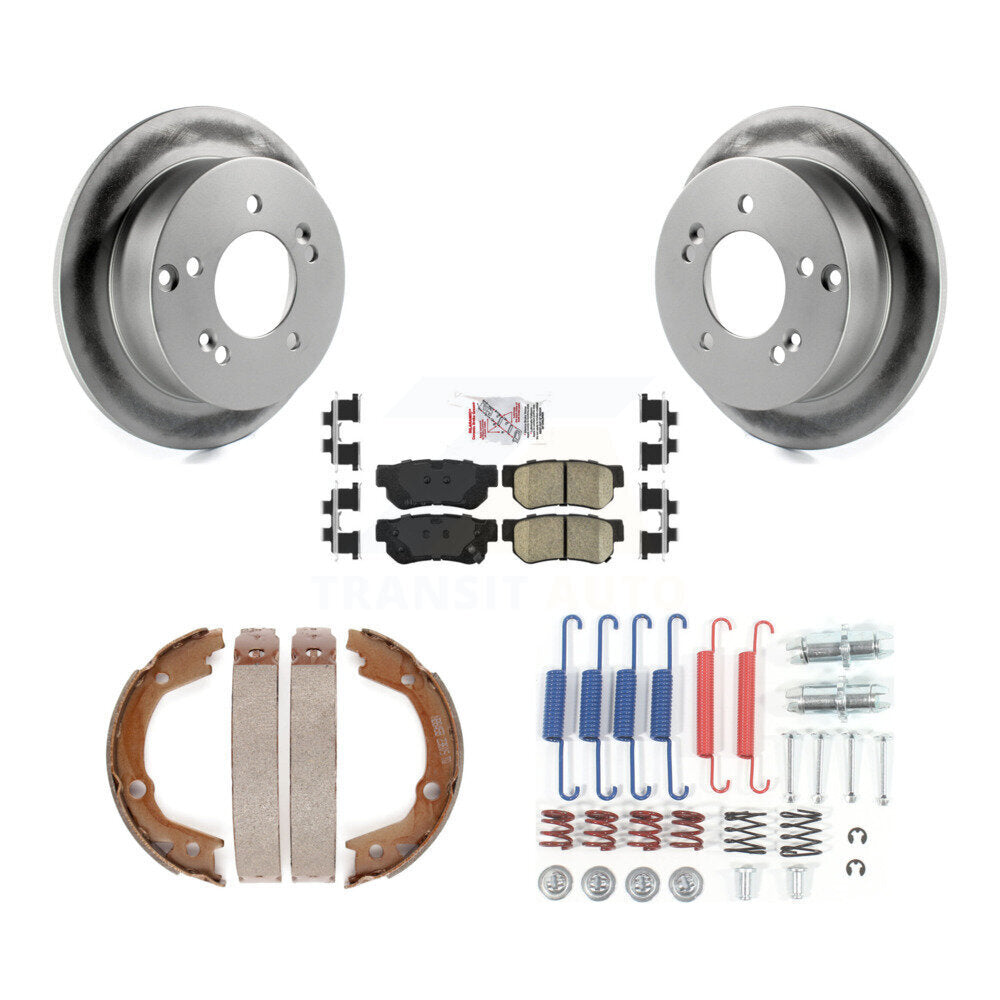 Rear Disc Coated Rotors Ceramic Pads Parking Shoes Hardware Kit For 2007-2010 Kia Optima KGA-107262