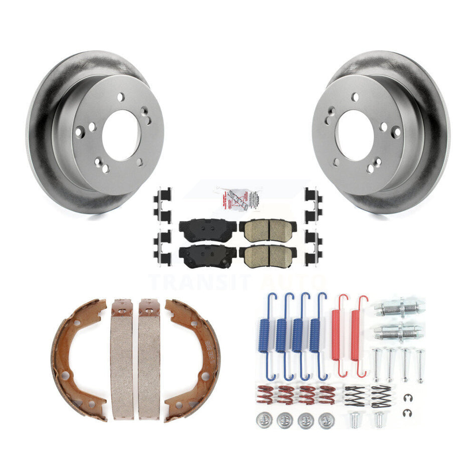 Rear Disc Coated Rotors Ceramic Pads Parking Shoes Hardware Kit For 2007-2010 Kia Optima KGA-107262