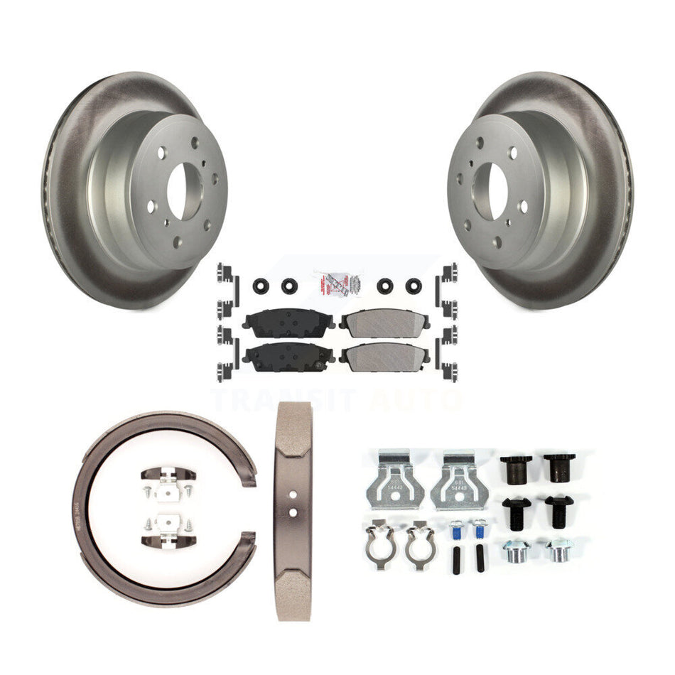 Rear Disc Coated Rotors Semi-Metallic Pads Parking Shoes & Hardware Kit For Chevrolet GMC KGA-107267