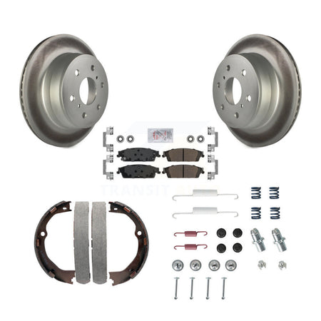 Rear Disc Coated Rotors Semi-Metallic Pads Parking Shoes & Hardware Kit For GMC Chevrolet KGA-107271