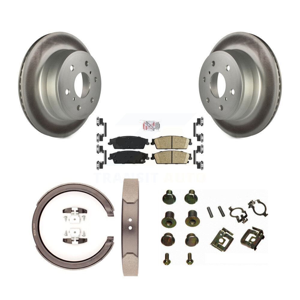 Rear Disc Coated Rotors Ceramic Pads Parking Shoes & Hardware Kit For Chevrolet Silverado KGA-107278