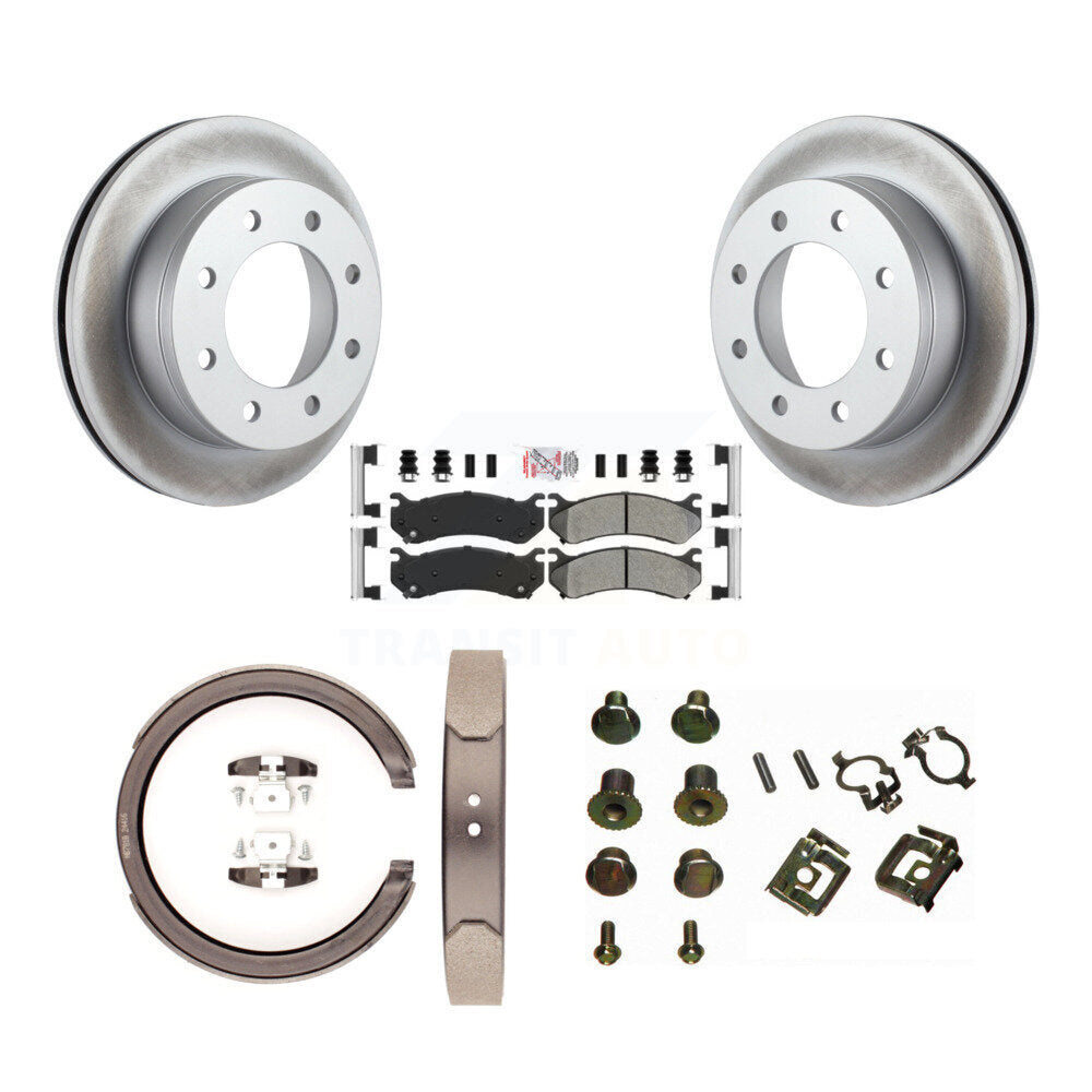 Rear Disc Coated Rotors Semi-Metallic Pads Parking Shoes Hardware Kit For GMC Sierra 1500 KGA-107284