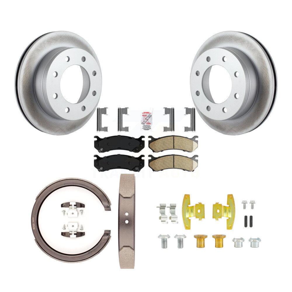 Rear Disc Coated Rotors Ceramic Pads Parking Shoes & Hardware Kit For Chevrolet Silverado KGA-107285