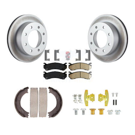 Rear Disc Coated Rotors Ceramic Pads Parking Shoes Hardware Kit For Chevrolet GMC 1500 HD KGA-107287