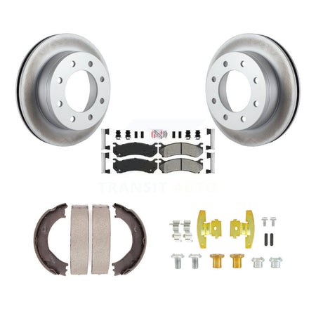 Rear Disc Coated Rotors Semi-Metallic Pads Parking Shoes & Hardware Kit For Chevrolet GMC KGA-107288