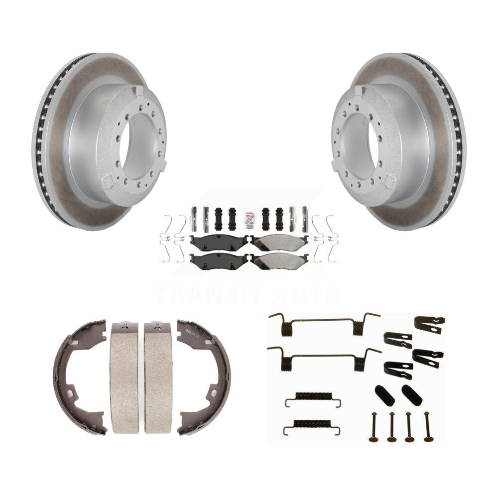 Rear Disc Coated Rotors Semi-Metallic Pads Parking Shoes Hardware Kit For Ford F-450 Duty KGA-107292