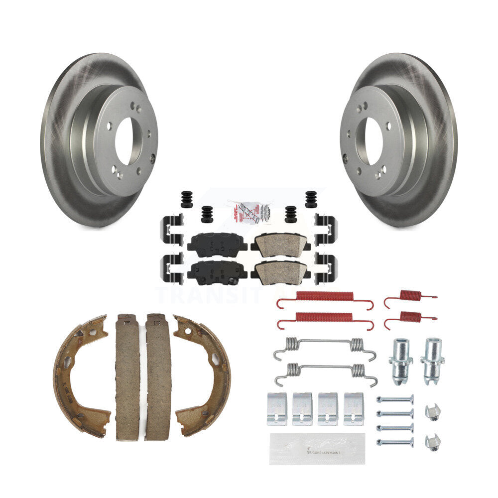 Rear Disc Coated Rotors Ceramic Pads Parking Shoes & Hardware Kit For Hyundai Sonata Kia KGA-107294