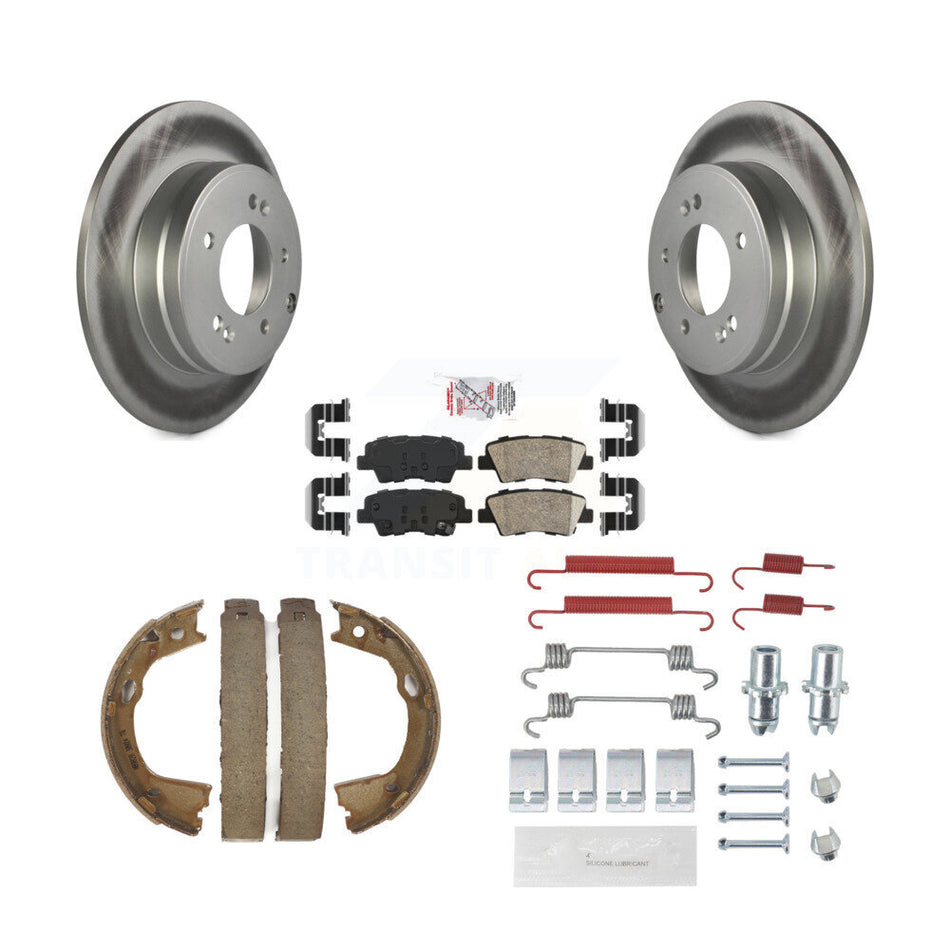 Rear Disc Coated Rotors Ceramic Pads Parking Shoes & Hardware Kit For Hyundai Sonata Kia KGA-107295