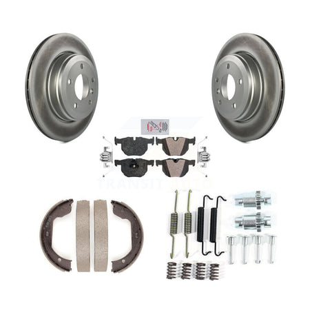 Rear Disc Coated Rotors Semi-Metallic Pads Parking Shoes & Hardware Kit For BMW 530i 525i KGA-107311