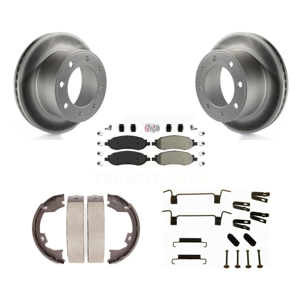 Rear Disc Coated Rotors Semi-Metallic Pads Parking Shoes Hardware Kit For Ford F-350 Duty KGA-107319