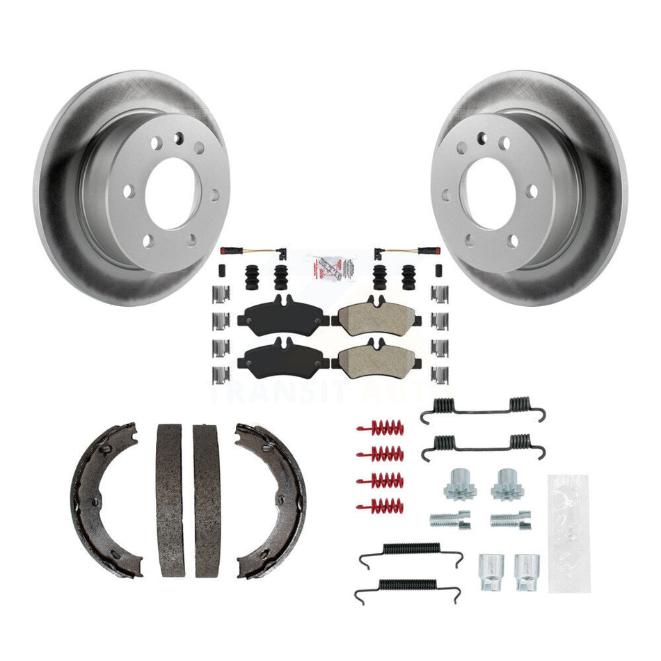 Rear Disc Coated Rotors Semi-Metallic Pads Parking Shoes & Hardware Kit For Sprinter 2500 KGA-107335