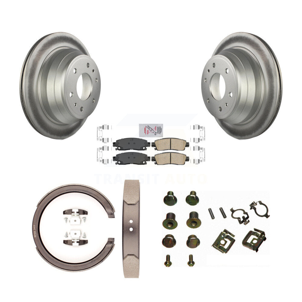Rear Disc Coated Rotors Ceramic Pads Parking Shoes & Hardware Kit For Chevrolet GMC Envoy KGA-107340