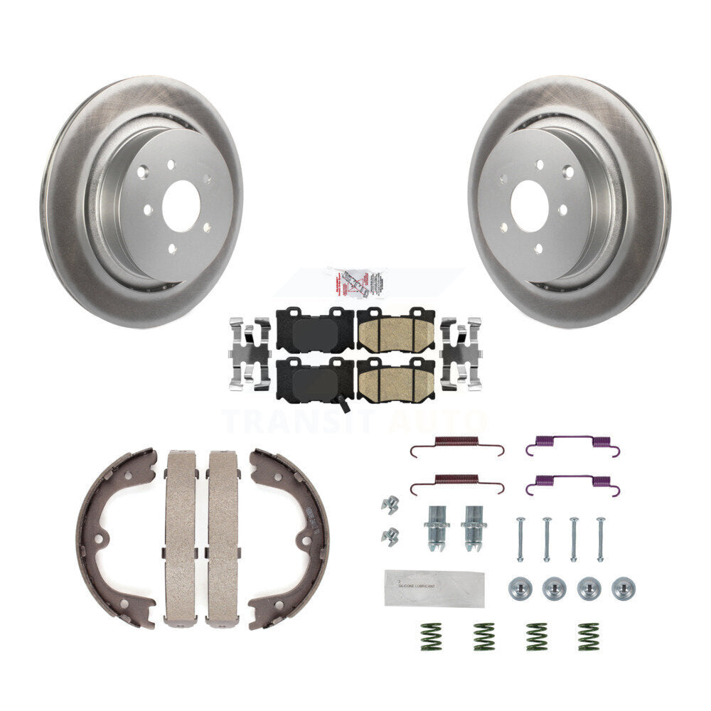 Rear Disc Coated Rotors Ceramic Pads Parking Shoes Hardware Kit For INFINITI Q50 M37 FX50 KGA-107353
