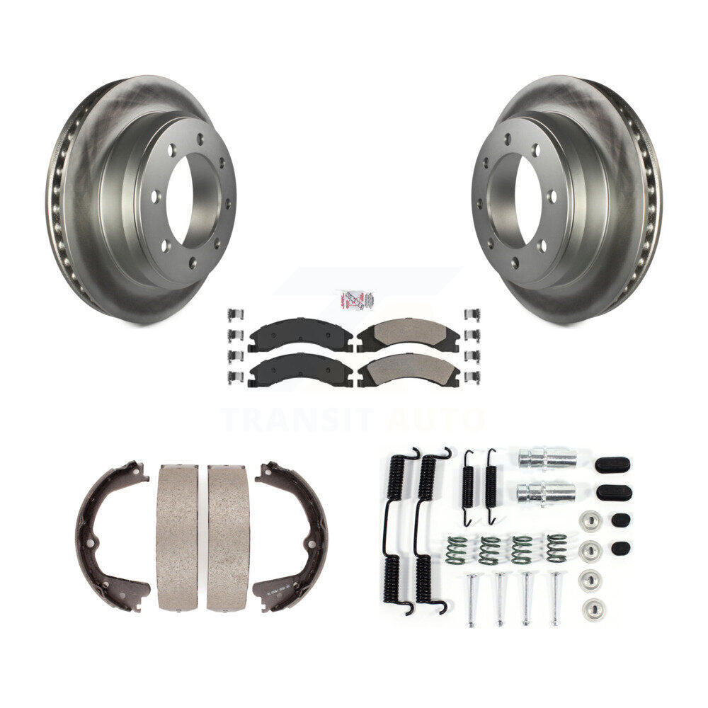 Rear Disc Coated Rotors Semi-Metallic Pads Parking Shoes Hardware Kit For Ford E-350 Duty KGA-107371