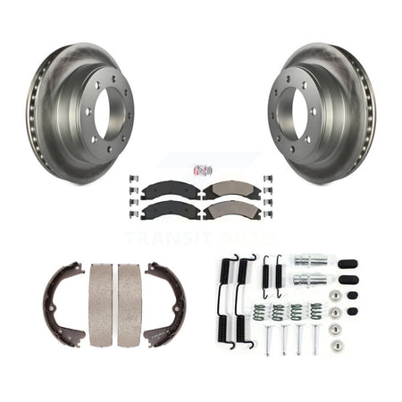 Rear Disc Coated Rotors Semi-Metallic Pads Parking Shoes Hardware Kit For Ford E-350 Duty KGA-107371