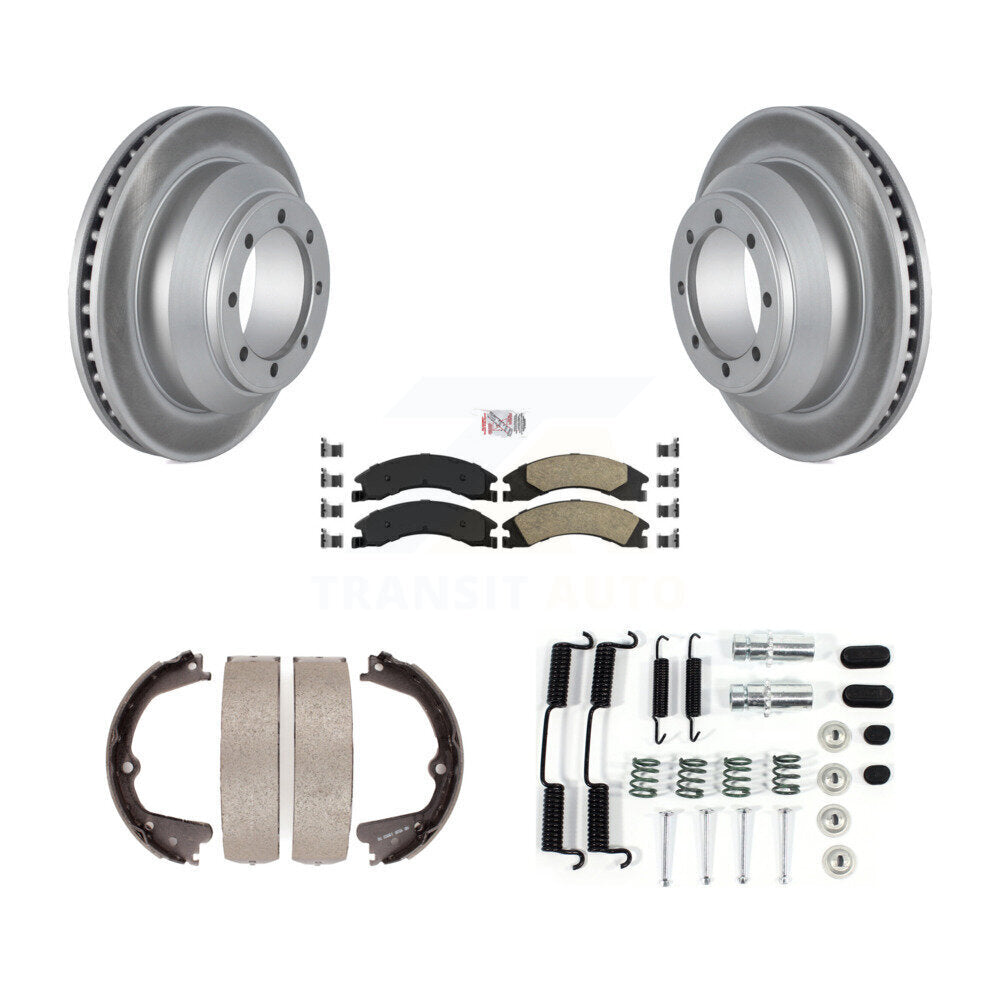 Rear Disc Coated Rotors Ceramic Pads Parking Shoes Hardware Kit For Ford E-350 Super Duty KGA-107375