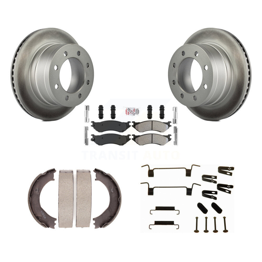 Rear Disc Coated Rotors Semi-Metallic Pads Parking Shoes Hardware Kit For Dodge Ram 2500 KGA-107376
