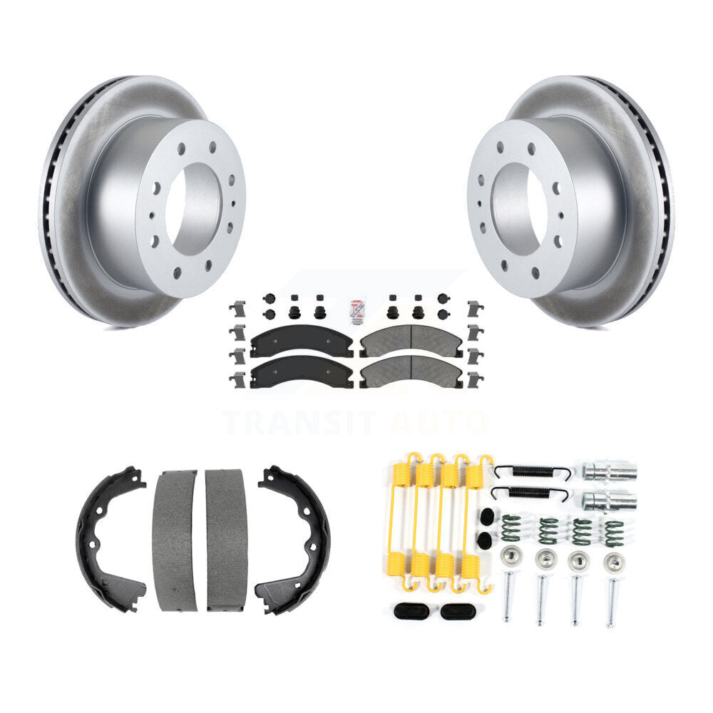 Rear Disc Coated Rotors Semi-Metallic Pads Parking Shoes Hardware Kit For GMC Sierra 2500 KGA-107382