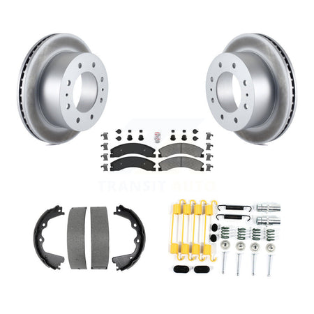 Rear Disc Coated Rotors Semi-Metallic Pads Parking Shoes Hardware Kit For GMC Sierra 2500 KGA-107382