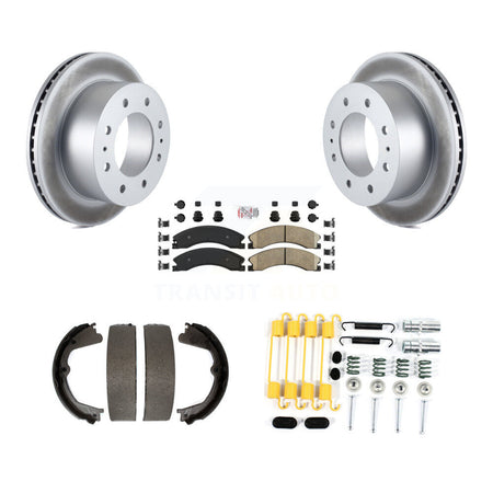 Rear Disc Coated Rotors Ceramic Pads Parking Shoes & Hardware Kit For Chevrolet Silverado KGA-107384
