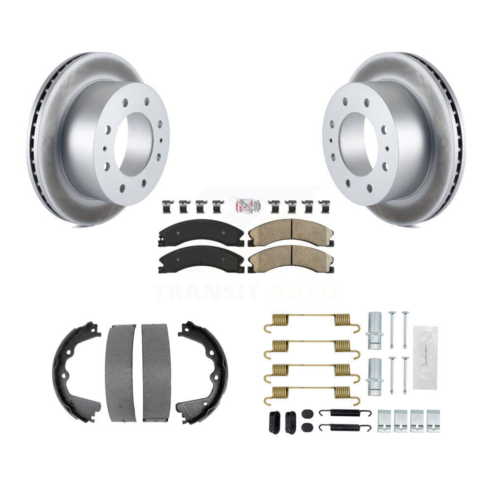 Rear Disc Coated Rotors Ceramic Pads Parking Shoes & Hardware Kit For GMC Sierra 2500 HD KGA-107386
