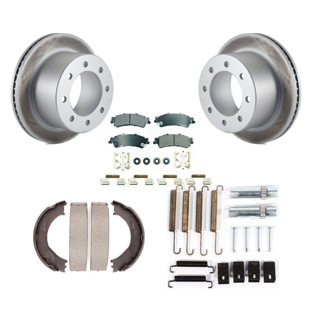 Rear Disc Coated Rotors Semi-Metallic Pads Parking Shoes Hardware Kit For GMC Sierra 3500 KGA-107398