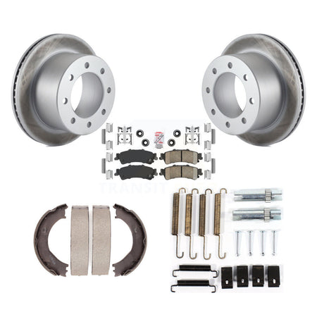 Rear Disc Coated Rotors Ceramic Pads Parking Shoes Hardware Kit For 2001 GMC Sierra 3500 KGA-107399