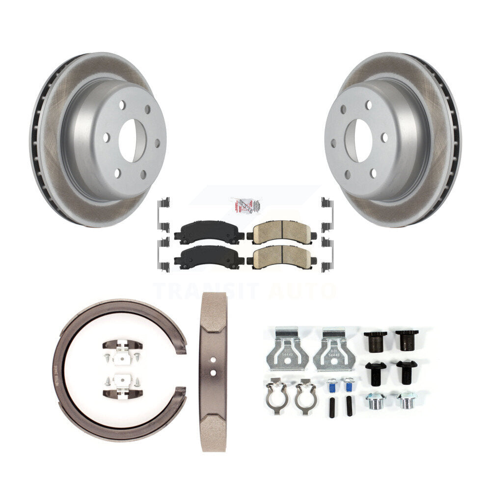 Rear Disc Coated Rotors Ceramic Pads Parking Shoes Hardware Kit For GMC Yukon XL 1500 RWD KGA-107404