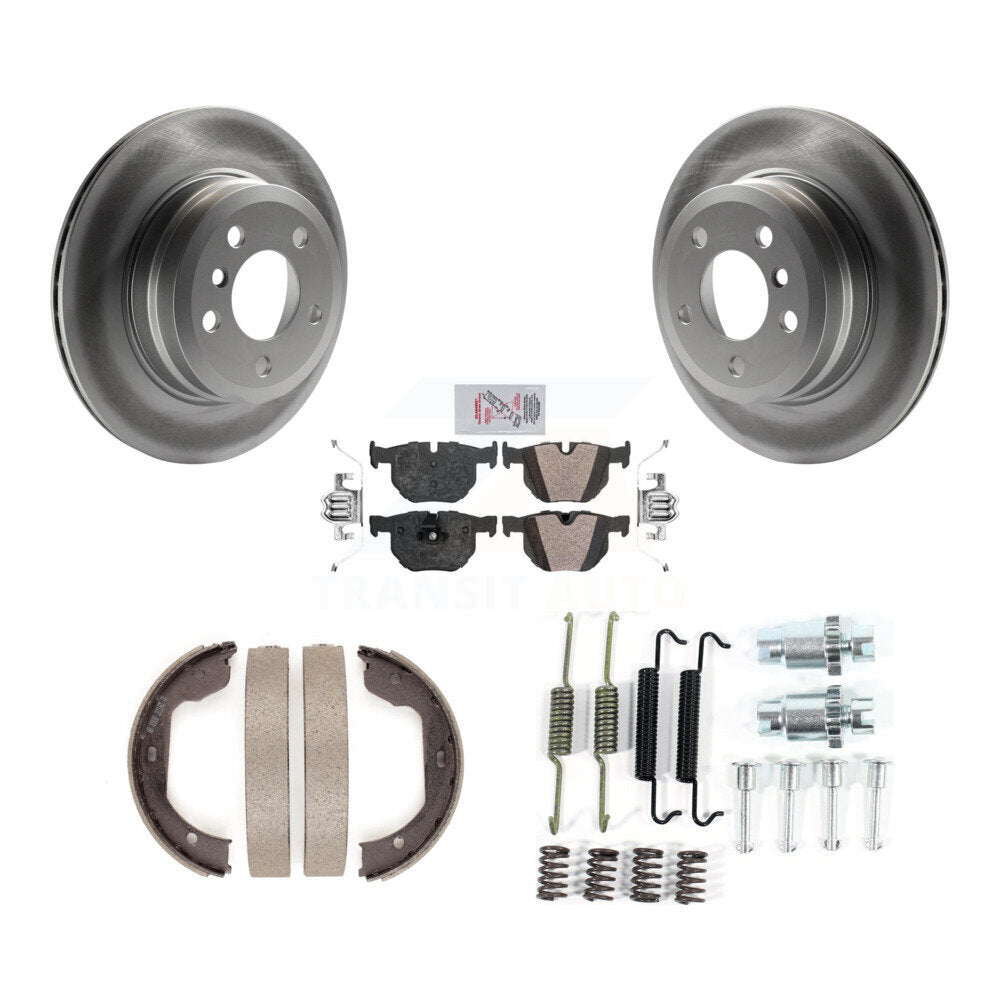 Rear Disc Coated Rotors Semi-Metallic Pads Parking Brake Shoes Hardware Kit For BMW X5 X6 KGA-107420