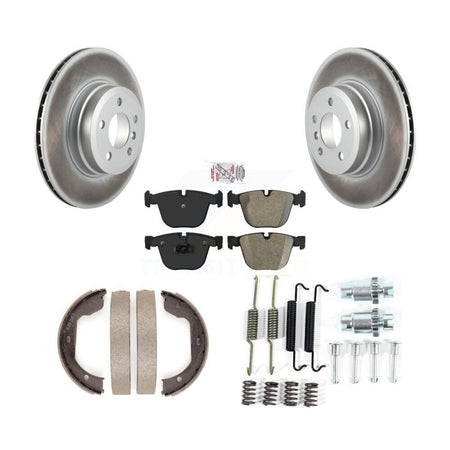 Rear Disc Coated Rotors Semi-Metallic Pads Parking Brake Shoes Hardware Kit For BMW X5 X6 KGA-107421