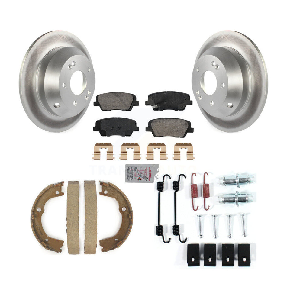 Rear Disc Coated Rotors Ceramic Pads Parking Shoes Hardware Kit For Hyundai Santa Fe Kia KGA-107446