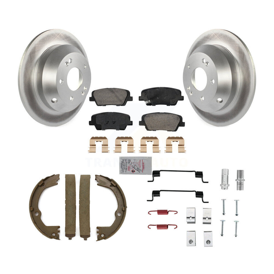 Rear Disc Coated Rotors Ceramic Pads Parking Shoes Hardware Kit For Hyundai Santa Fe Kia KGA-107448