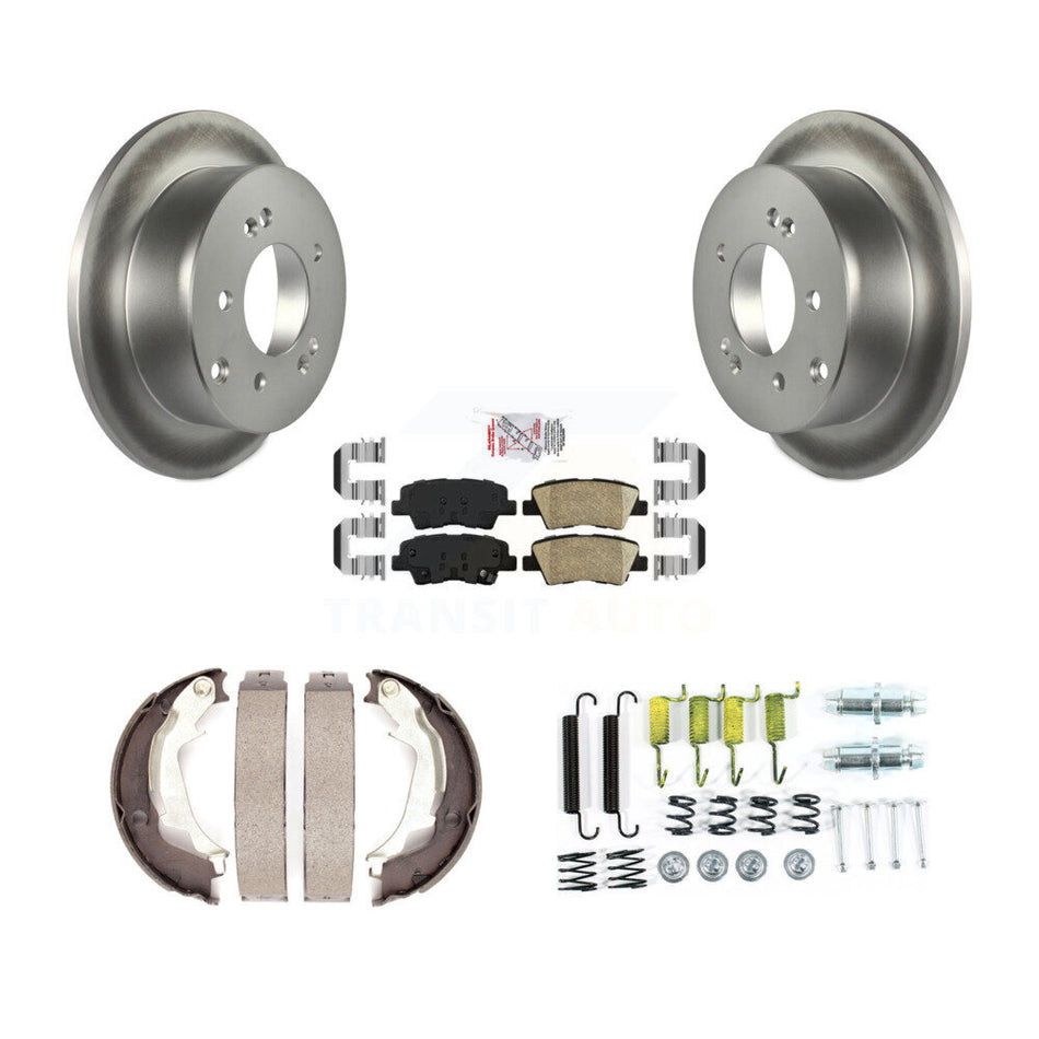 Rear Disc Coated Rotors Ceramic Pads Parking Shoes & Hardware Kit For 2010-2013 Kia Soul KGA-107466