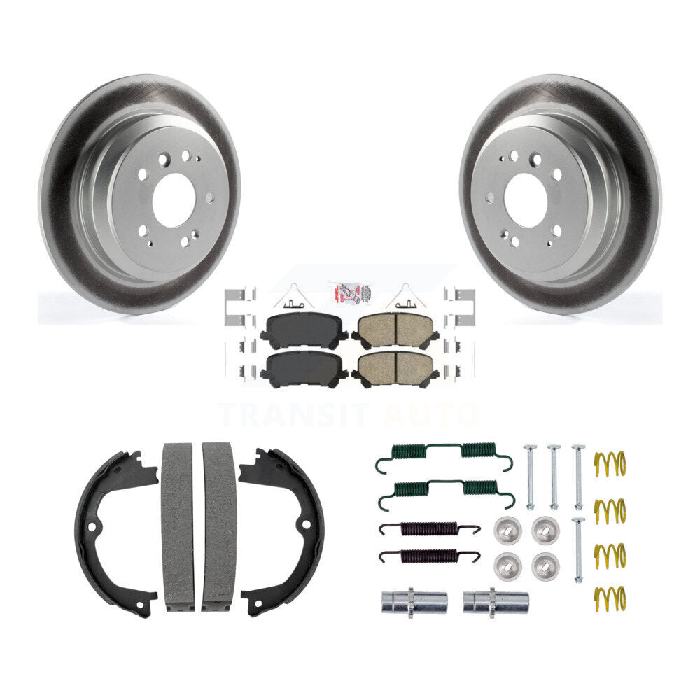Rear Disc Coated Rotors Ceramic Pads Parking Shoes Hardware Kit For Honda Pilot Ridgeline KGA-107479