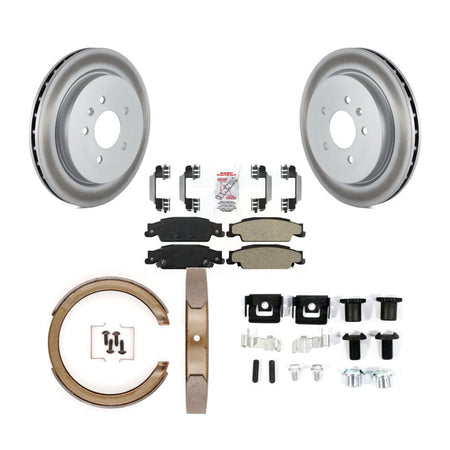 Rear Disc Coated Rotors Semi-Metallic Pads Parking Shoes & Hardware Kit For Cadillac STS KGA-107491