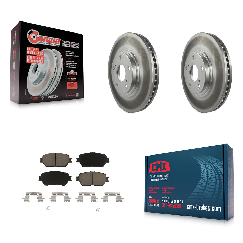 Front Coated Disc Brake Rotors And Ceramic Pads Kit For 2002-2004 Toyota Camry With 296mm Diameter Rotor Stepped Hat Design KGC-100216