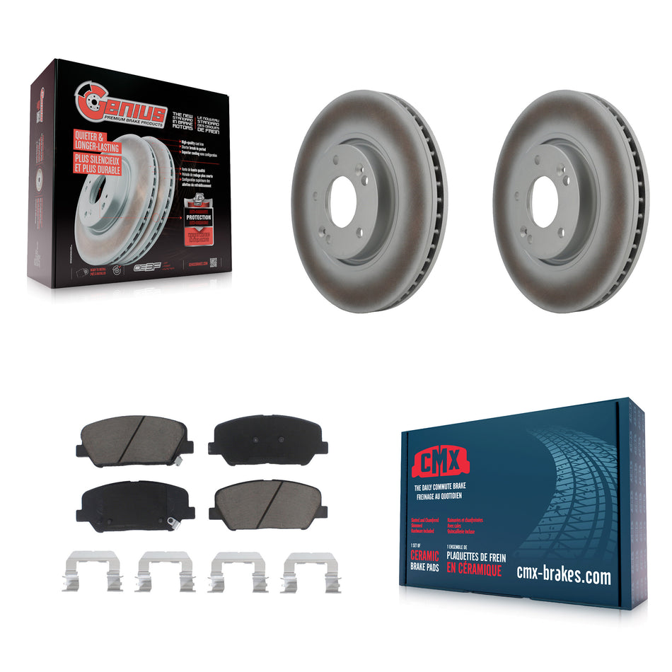 Front Coated Disc Brake Rotors And Ceramic Pads Kit For Hyundai Veloster Kia Forte Koup KGC-100347