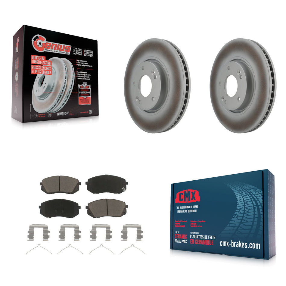Front Coated Disc Brake Rotors And Ceramic Pads Kit For 2016 Hyundai Sonata FULL HYBRID EV-GAS (FHEV) engine KGC-100358