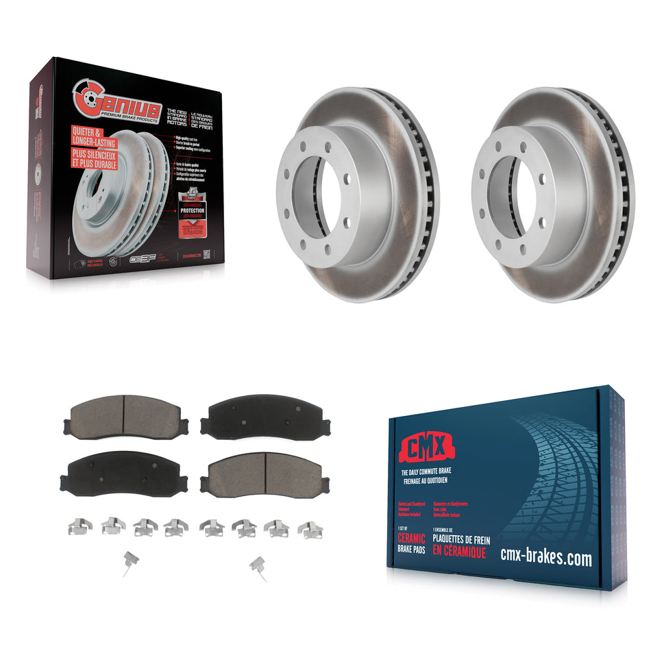 Front Coated Disc Brake Rotors And Ceramic Pads Kit For Ford F-250 Super Duty F-350 With Single Rear Wheels 4WD KGC-100396