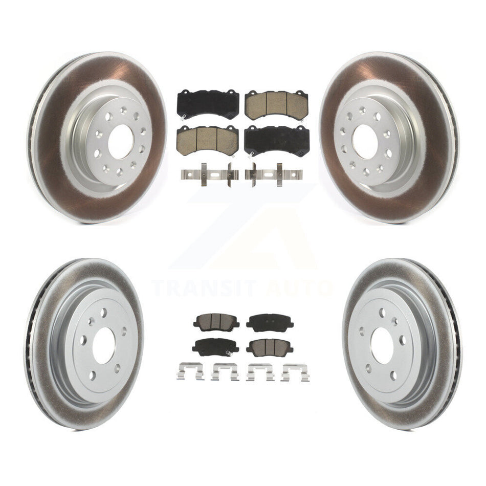 Front Rear Coated Disc Brake Rotors And Ceramic Pads Kit For 2016 Cadillac CTS Vsport Premium with RWD With Performance Lining KGC-101291